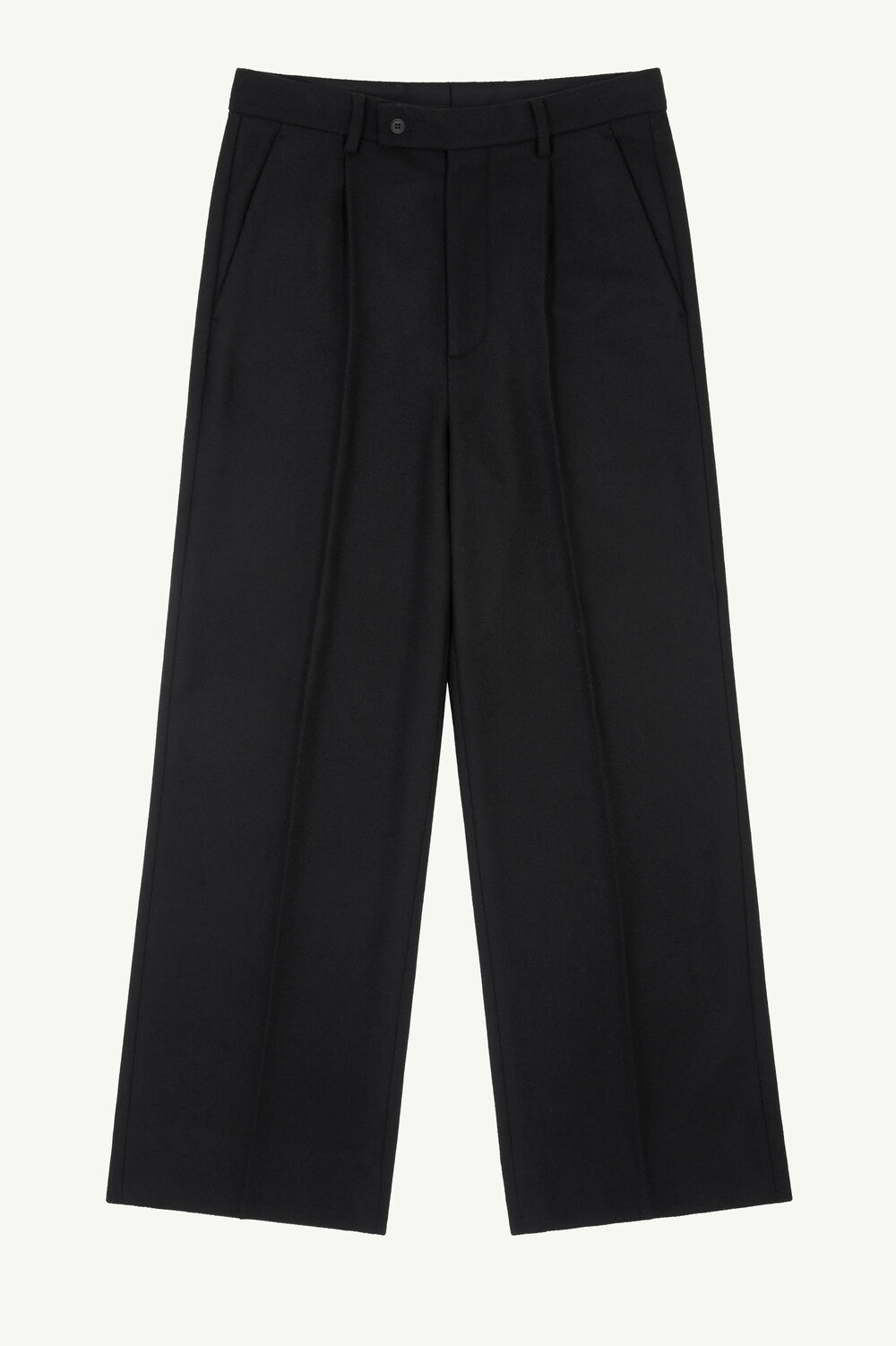 Black Soft Flannel Pleated Trousers