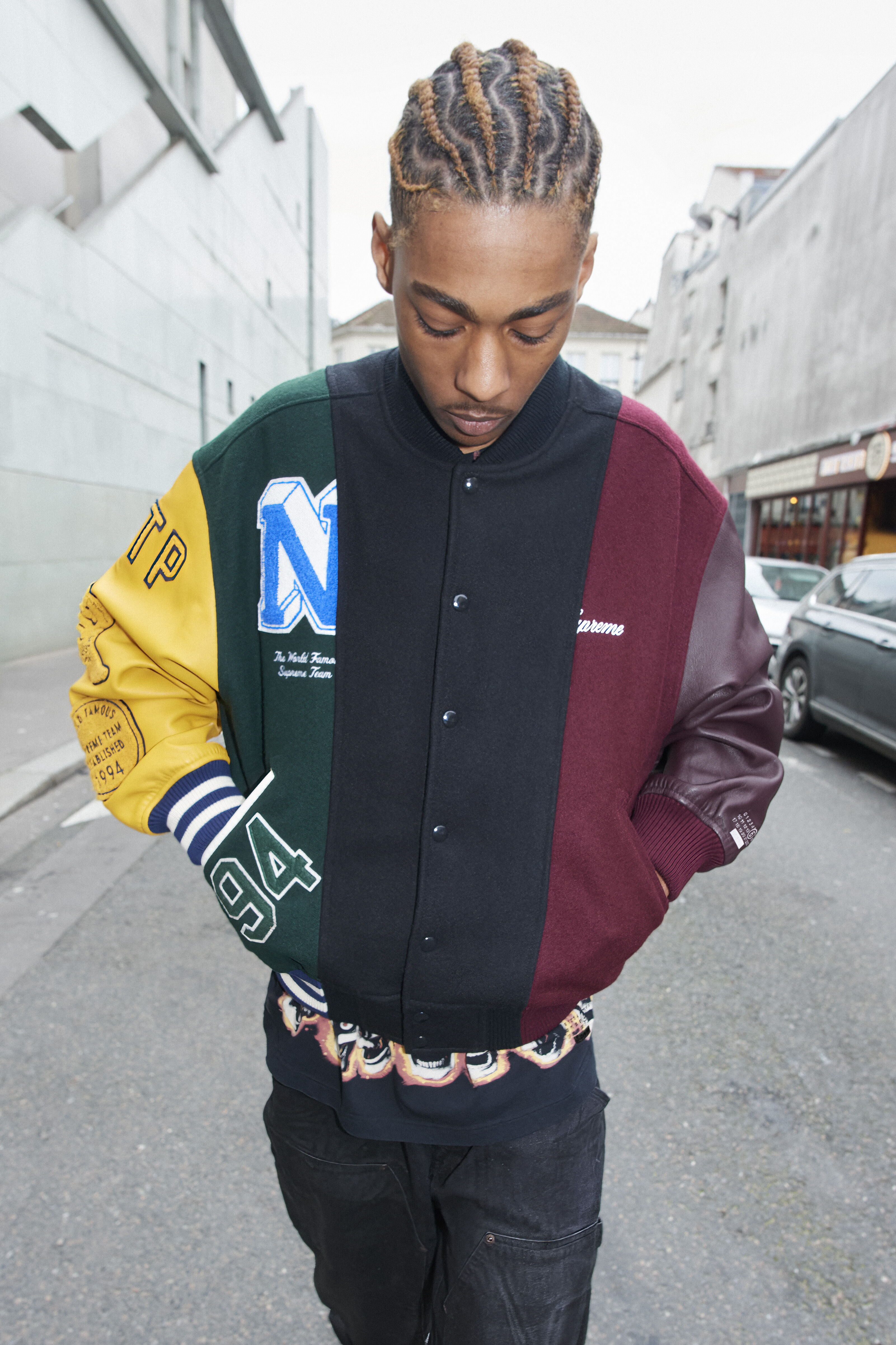 Supreme x MM6 Maison Margiela Split Varsity Jacket Multicolor New 