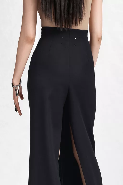 High-Waist Virgin Wool Column Skirt - Long skirts