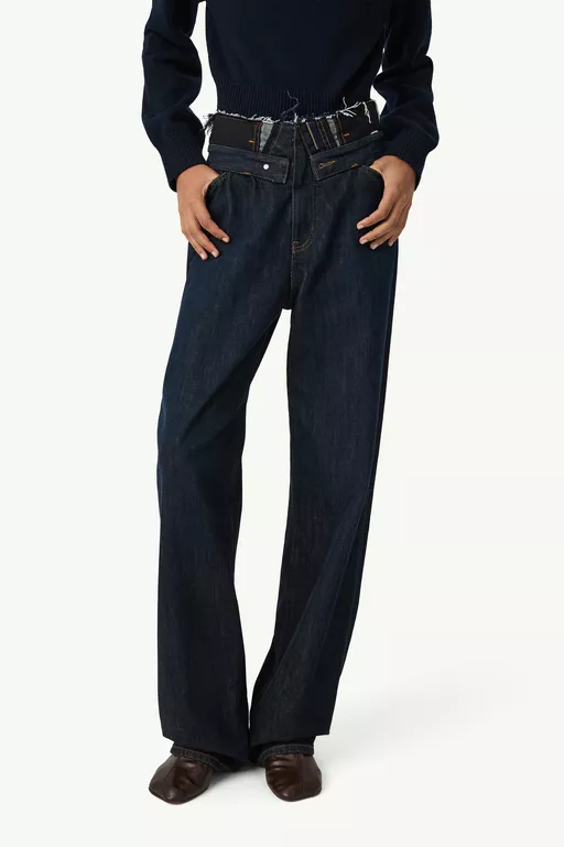 Raw edge waist denim jeans - Denim