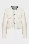 White - Cropped Collarless Denim Jacket
