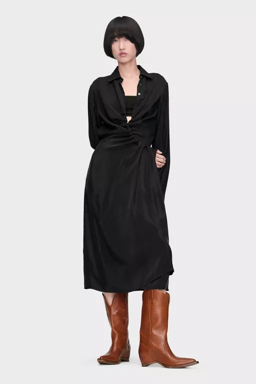 Draped Shirt Dress - Midi Dress
