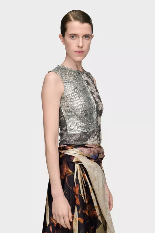 Sequin Floral Top - Tops