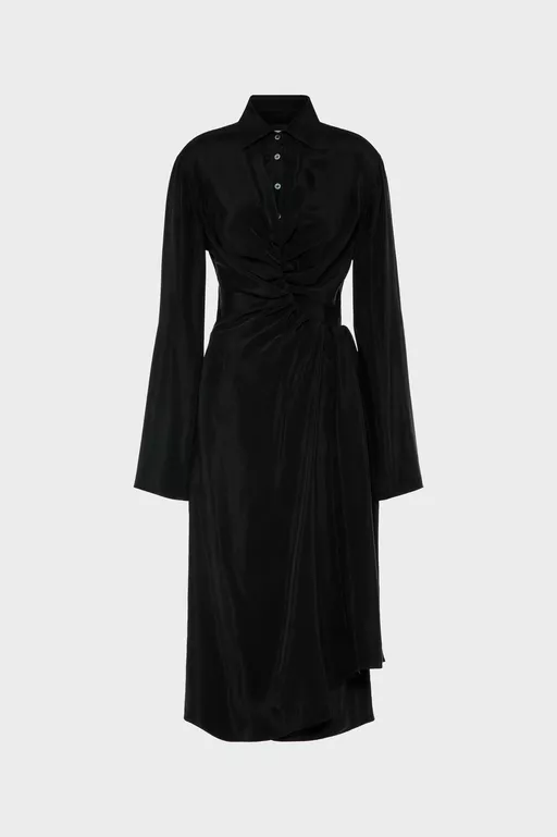 Draped Shirt Dress - Midi Dress