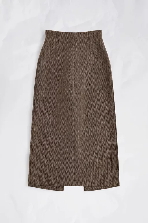Herringbone Virgin Wool Midi Skirt - Midi Skirts