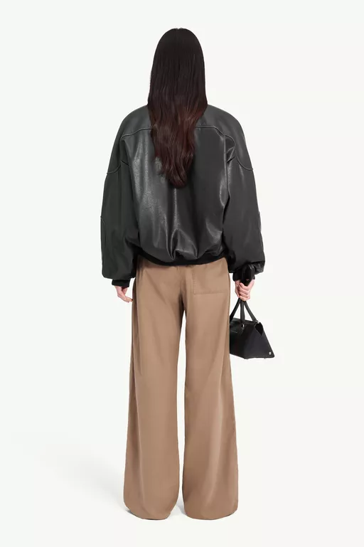 Faux leather jacket with rib-knit trim - Jackets