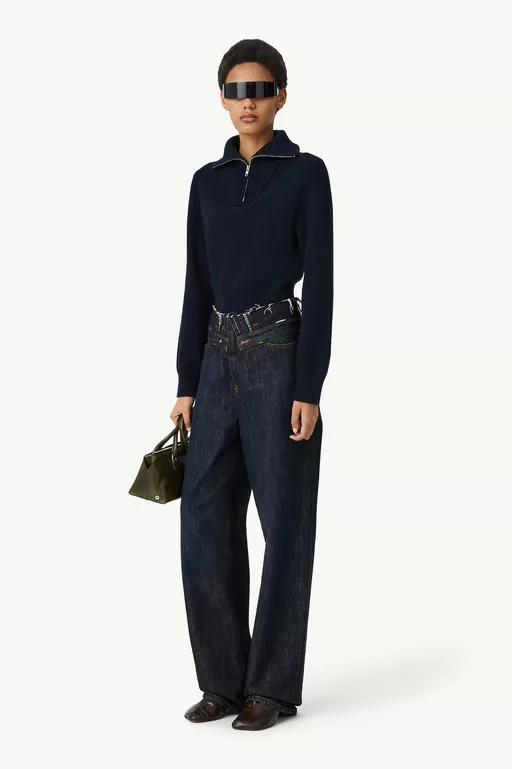 Raw edge waist denim jeans - Denim