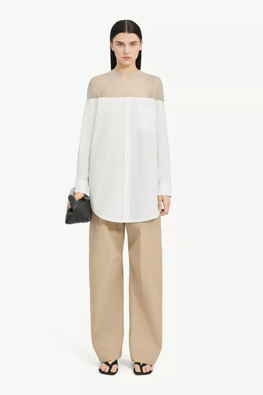High-Cut Cotton Poplin Shirt - Tops