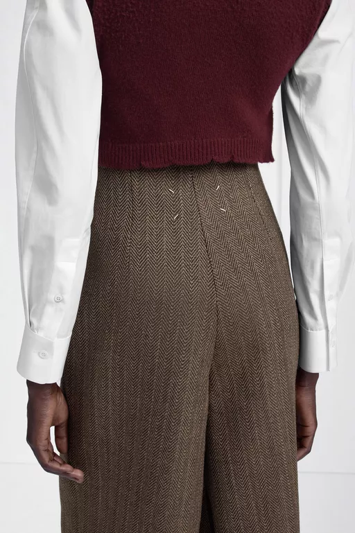 Herringbone Virgin Wool Midi Skirt - Midi Skirts