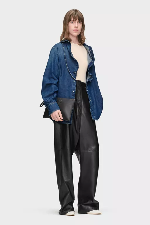 Folded Collar Denim Shirt - Shirts