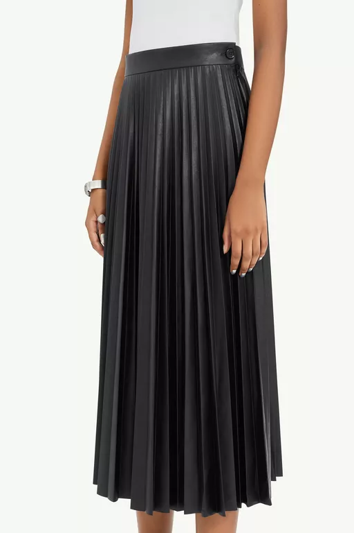 Pleated Faux Leather Midi Skirt - Skirts