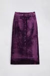 Purple - Button-Front Velvet Midi Skirt