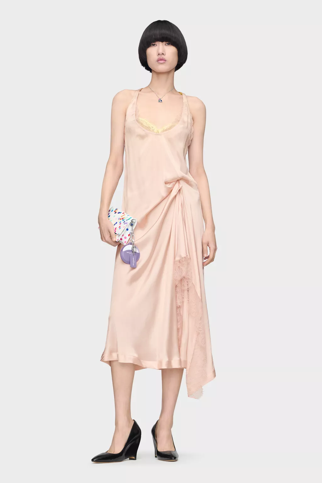 Blush Silk Lace Slip Midi Dress | Maison Margiela Official