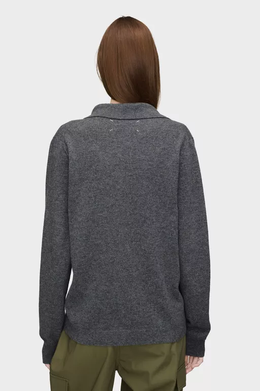 Draped Collar Wool Polo Sweater - Polos