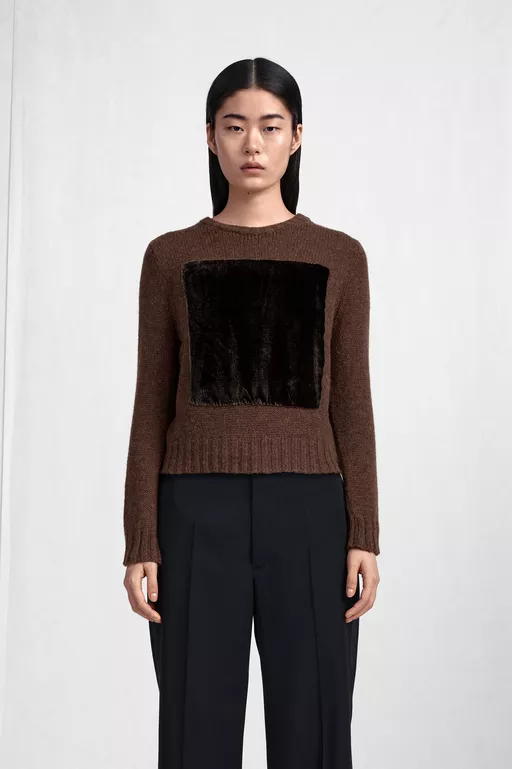 Velvet-Panel Wool Sweater - Knitwear