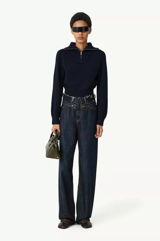 Raw edge waist denim jeans - Denim