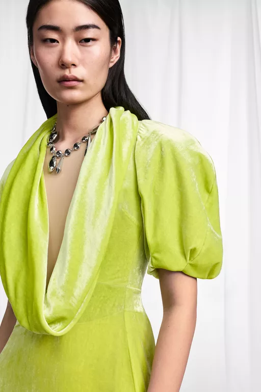 Puff-Sleeve Velvet Cowl Maxi Dress - Maxi Dress