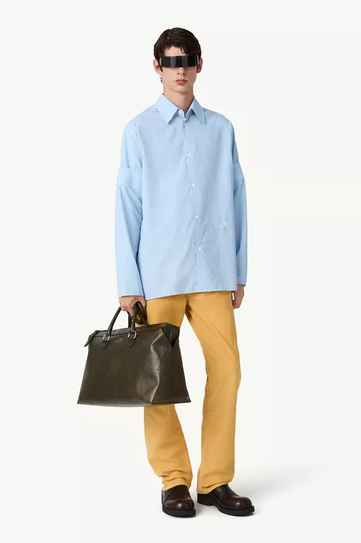Numeric embroidery striped shirt