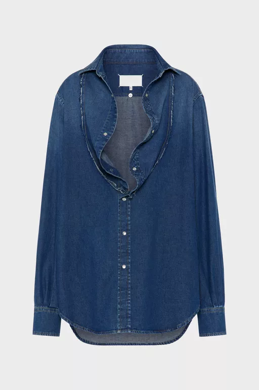Folded Collar Denim Shirt - Shirts