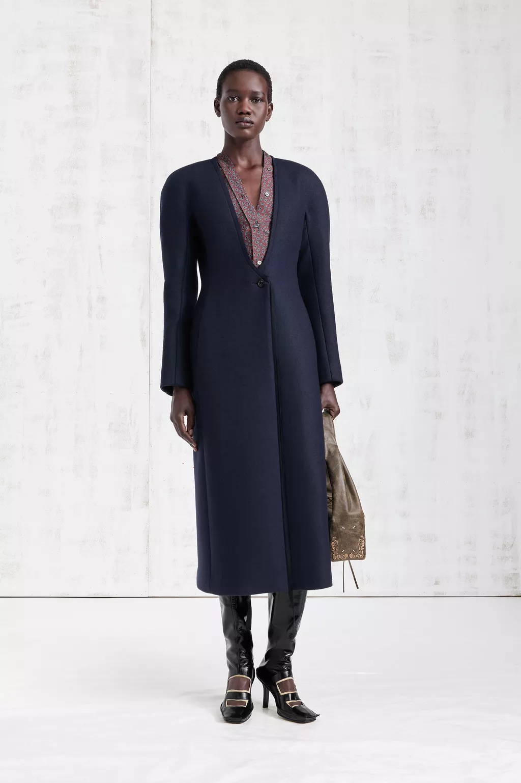Maison Margiela コットンリネン ワークコート 46 Navy Blue Collarless Virgin Wool Coat | Maison Margiela Official