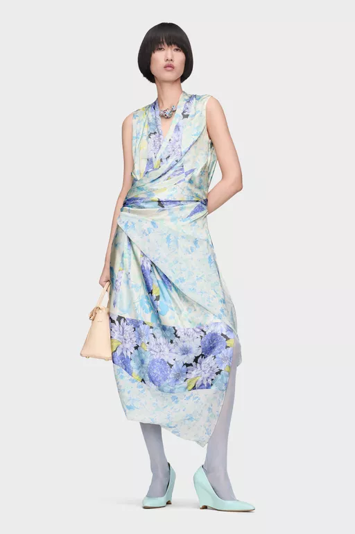 Floral Drape Wrap Dress - Midi Dress