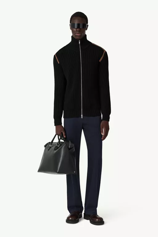 Contrast shoulder knit zip-up jacket