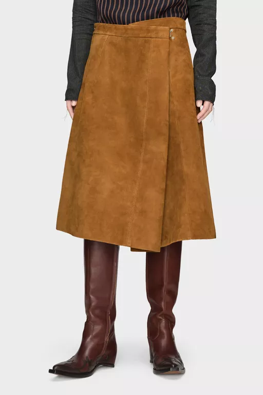 Wrap Suede Midi Skirt - Midi Skirts