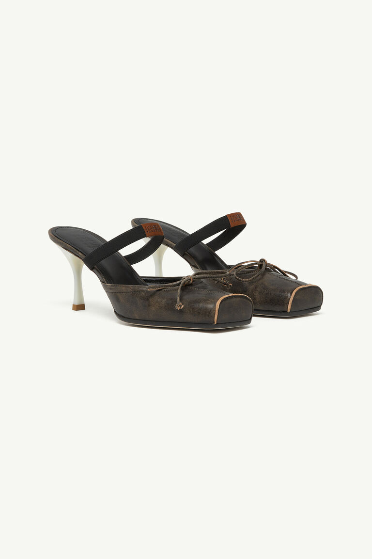 Square-toe leather ballerina mules - Slippers