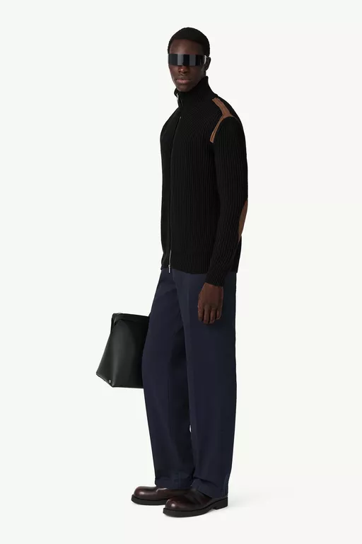 Contrast shoulder knit zip-up jacket - Jackets