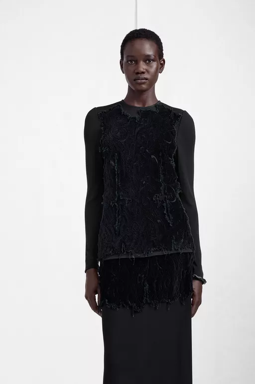 Tapestry Panel Long-Sleeve Top - Short-sleeved Top