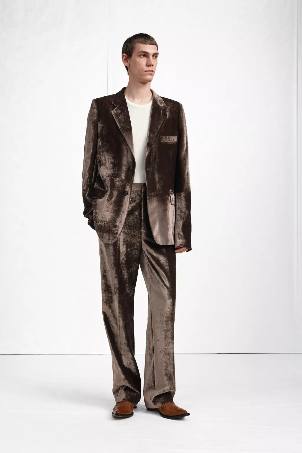 Maison Margiela 21AW ベルテッドウールフランネルスラックス ベルベット ワイドレッグトラウザーズ ブラウン | Maison Margiela公式