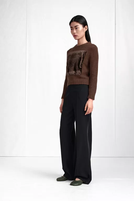 Velvet-Panel Wool Sweater - Knitwear