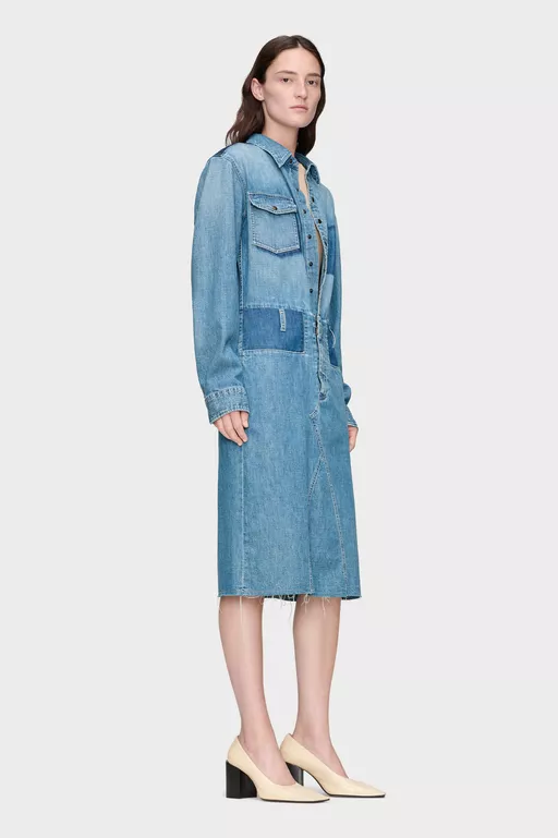 Denim Midi Shirt Dress - Midi Dress