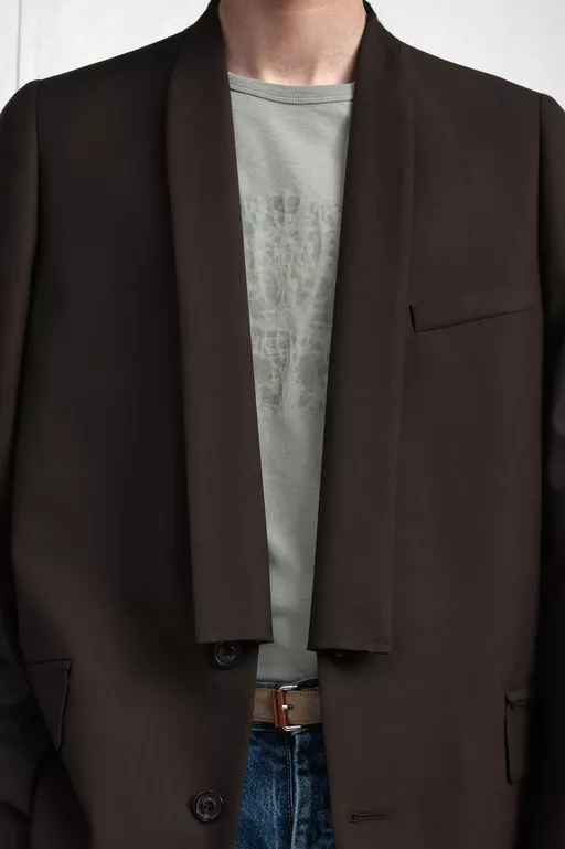 Minimal Collar Wool Blazer - Jackets