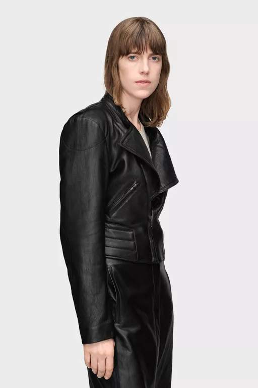 Folded Collar Leather Jacket - Jackets