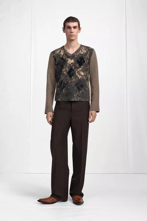 Argyle Virgin Wool Sweater - V-neck