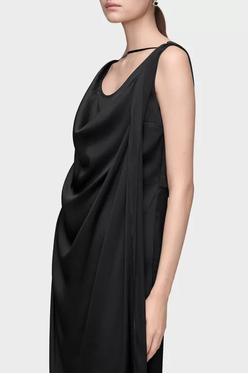 Satin Draped Maxi Dress - Maxi Dress