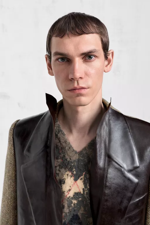 Leather Fused Herringbone Blazer - Jackets
