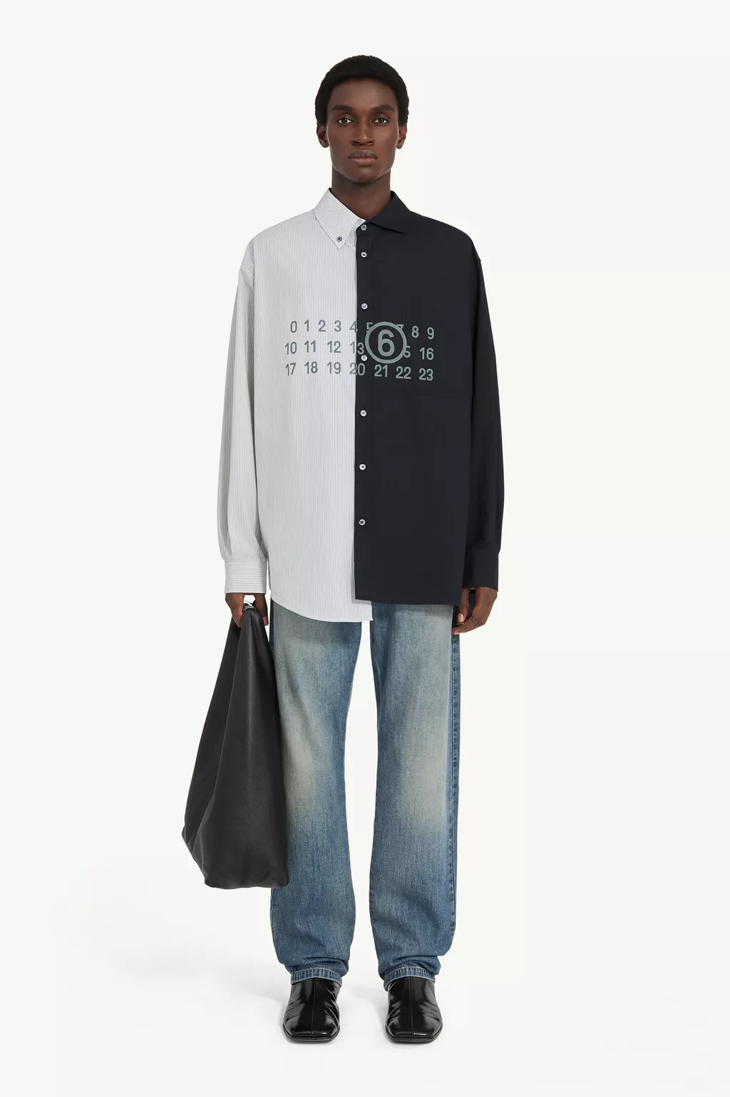 Black Two-tone cotton poplin shirt | MM6 Official