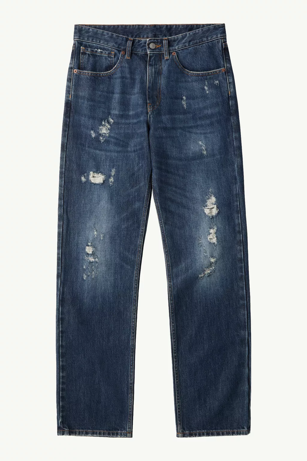 Blue Distressed wash denim jeans | MM6 Official