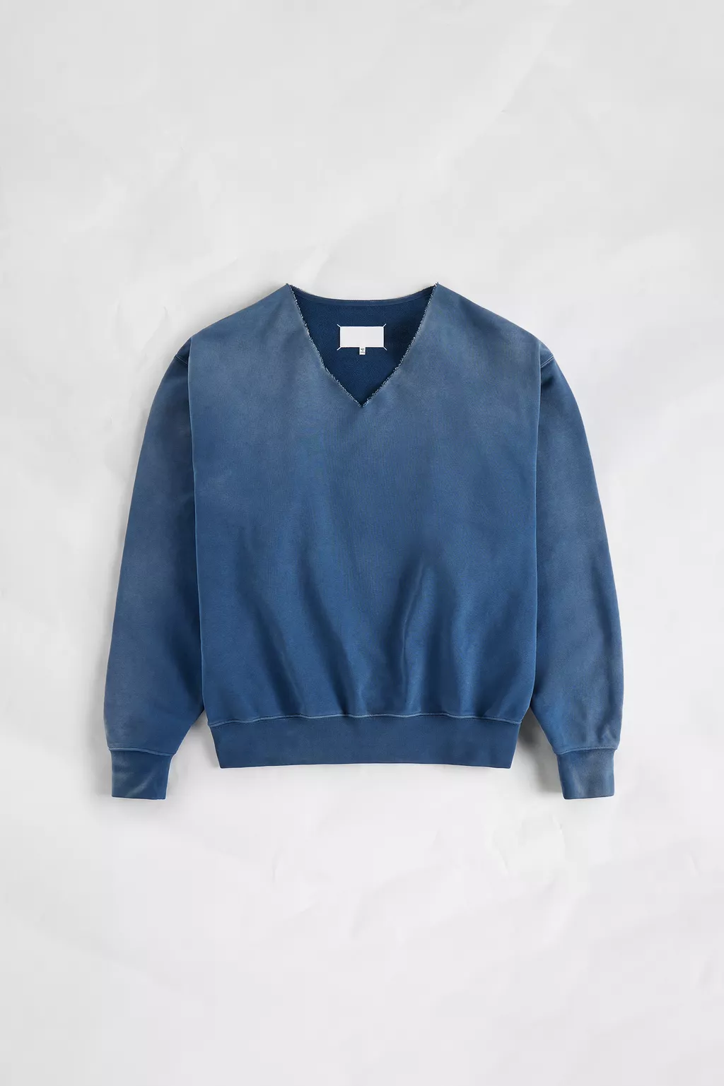 Blue Washed V-Neck Cotton Sweatshirt | Maison Margiela Official