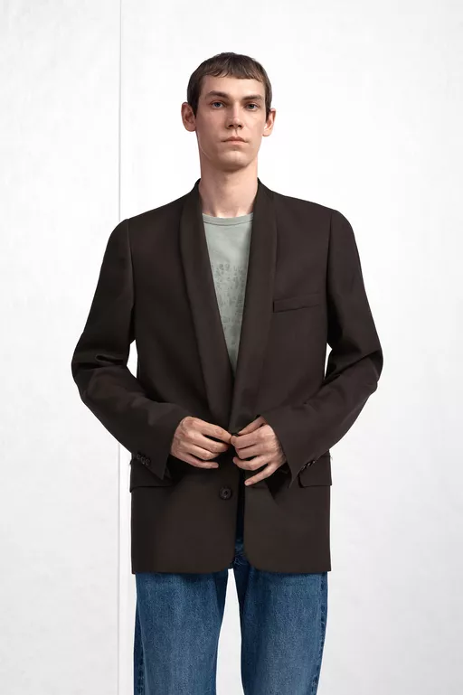 Minimal Collar Wool Blazer - Jackets