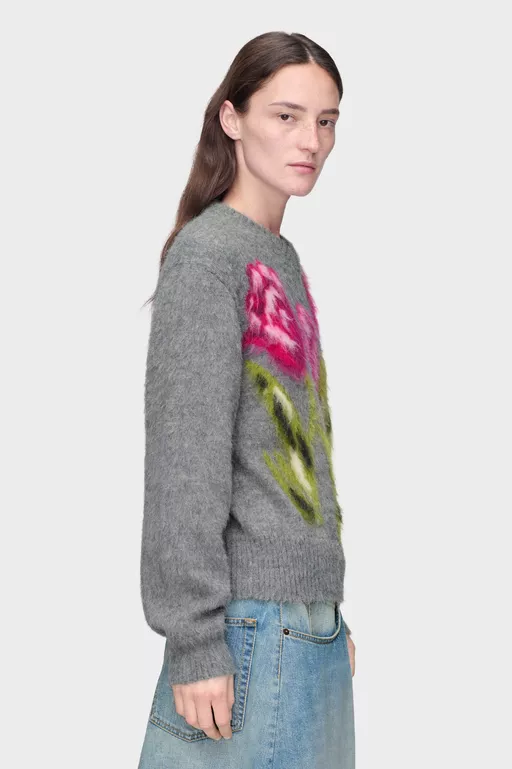 Flower Wool Sweater - V-neck
