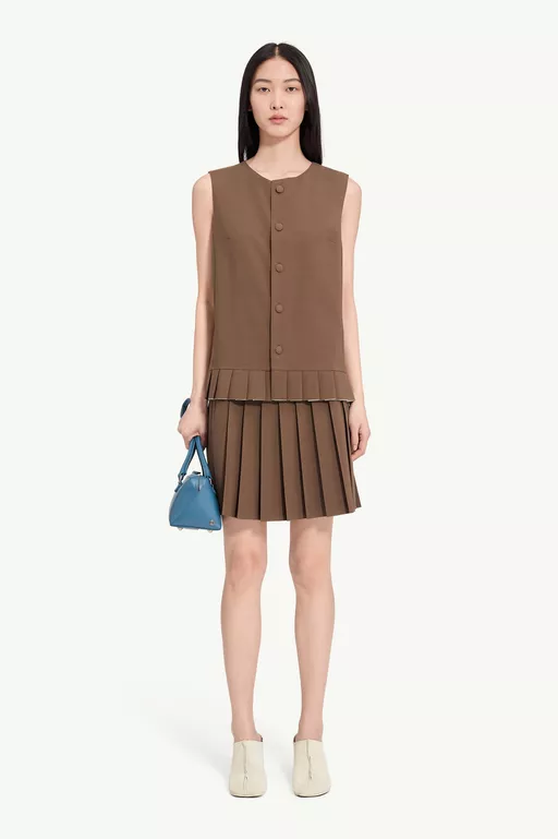 Pleated wool blend sleeveless top
