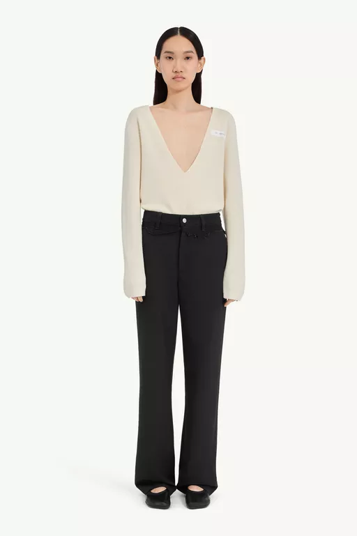 Tailored trousers with denim waistband - Pants