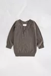 Marron taupe - Pull drap&eacute; &agrave; col en V