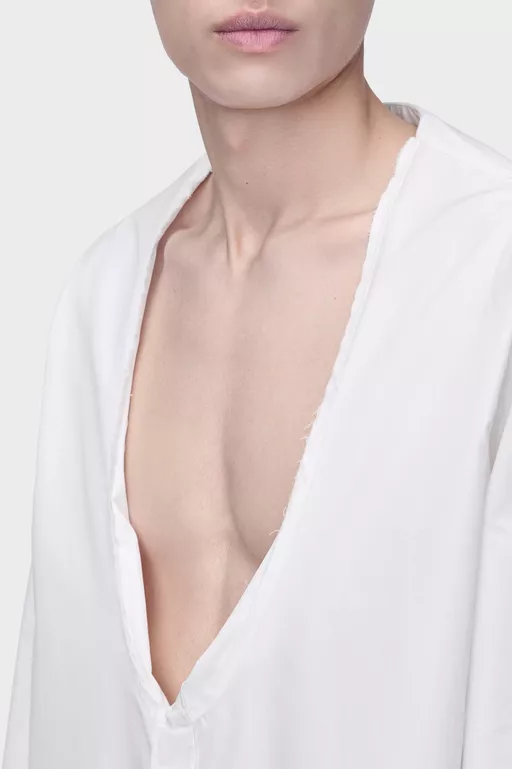 Folded Collar Cotton Shirt - Long-sleeved Shirt