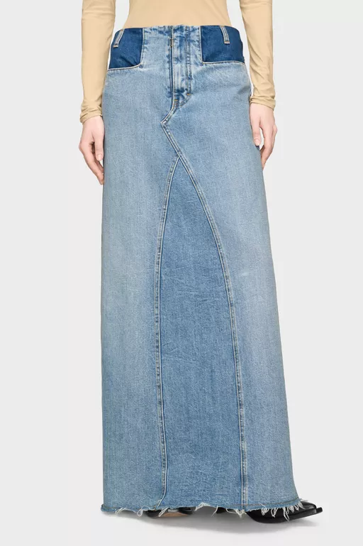Two-Tone Denim Maxi Skirt - Long skirts