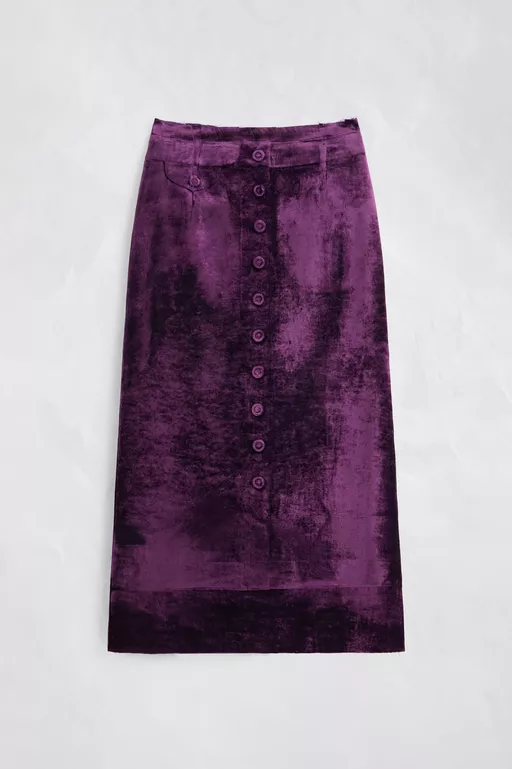 Button-Front Velvet Midi Skirt - Midi Skirts