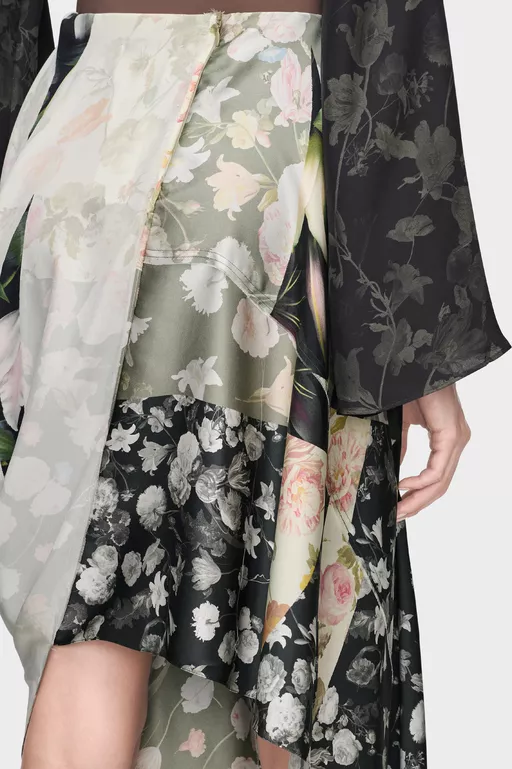 Silk Floral Draped Skirt - Midi Skirts